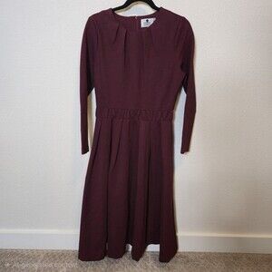 Dainty Jewell’s Burgundy Modest Midi Dress Women’s M Long Sleeve Fit & Flare